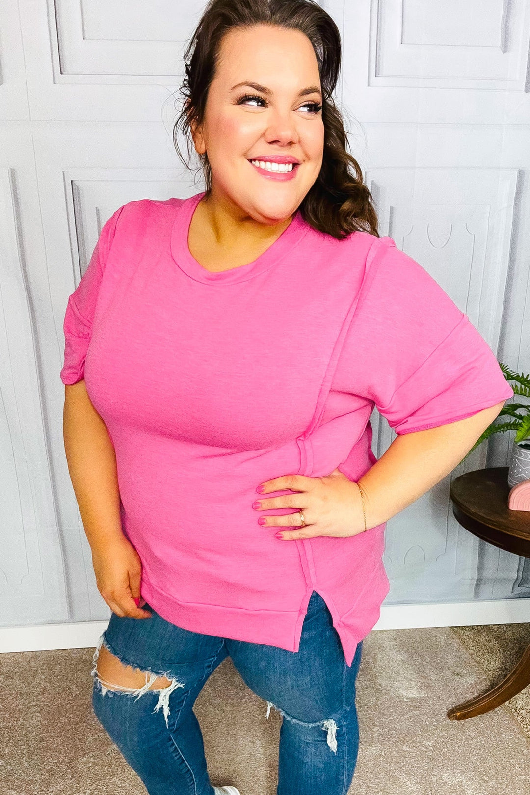 Make Your Day French Terry Top - Hot Pink