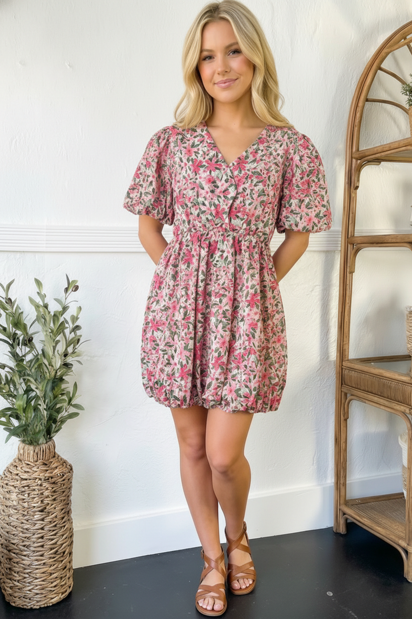 Freshly Picked Pink Florals Cotton Bubble Dress    Joy & Country