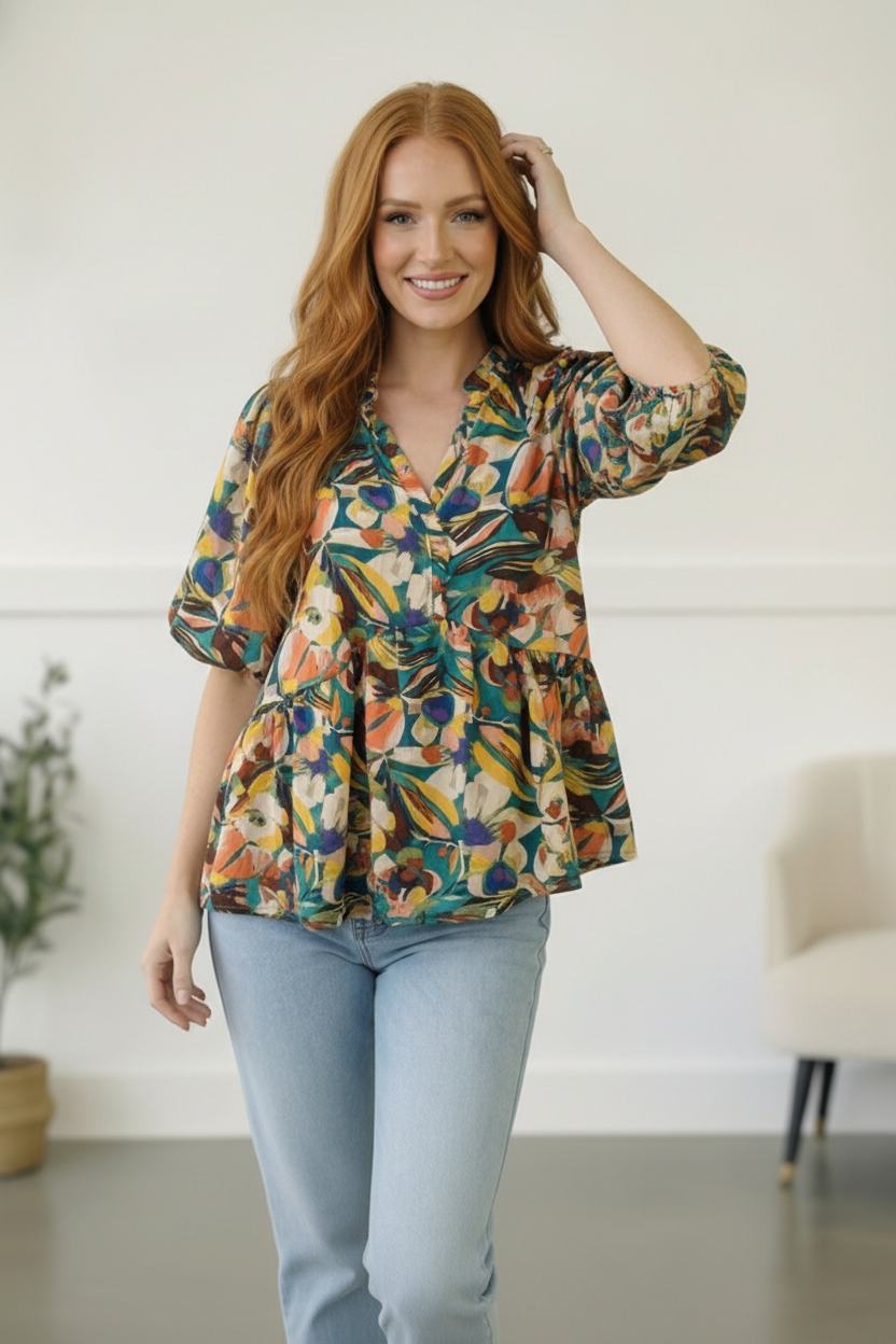 Painted Floral Jungle Blouse    Joy & Country