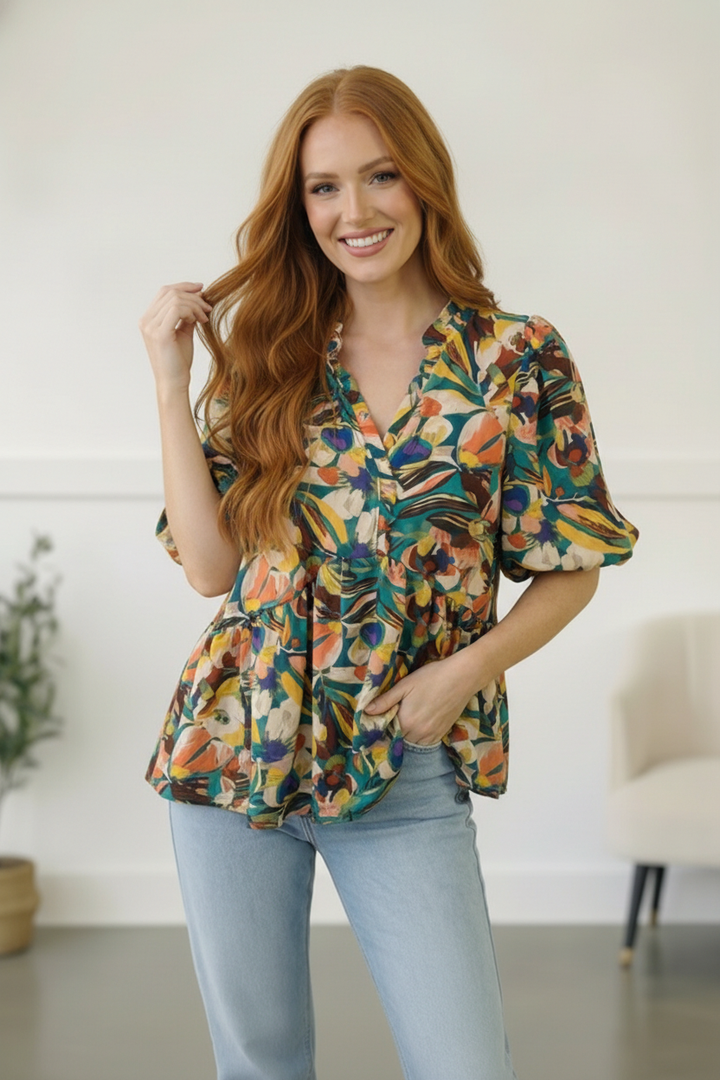 Painted Floral Jungle Blouse    Joy & Country