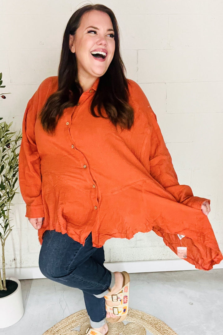Everyday Rust Button Down Sharkbite Cotton Tunic Top   2024 Blow-Out Sale Joy & Country