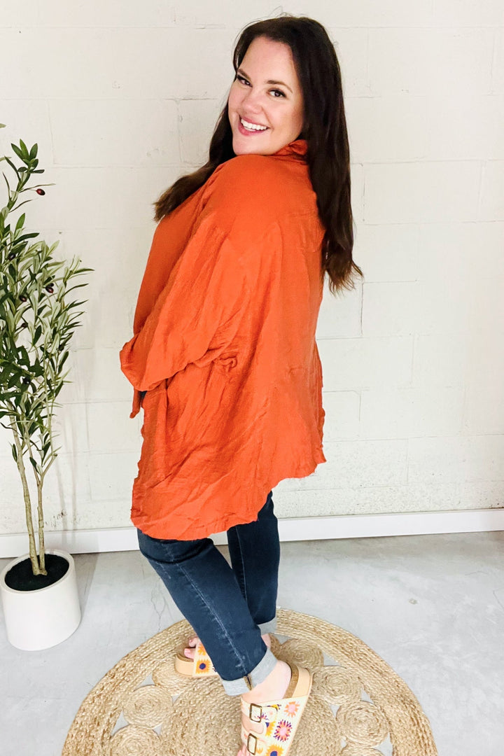 Everyday Rust Button Down Sharkbite Cotton Tunic Top   2024 Blow-Out Sale Joy & Country