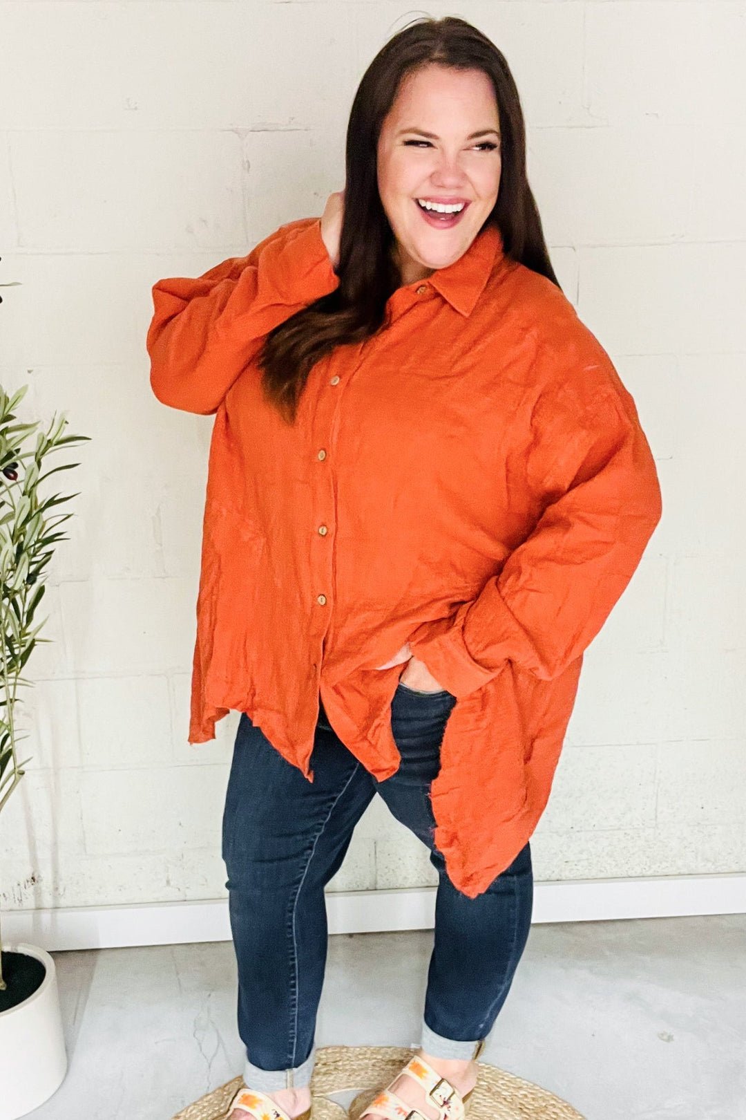 Everyday Rust Button Down Sharkbite Cotton Tunic Top   2024 Blow-Out Sale Joy & Country