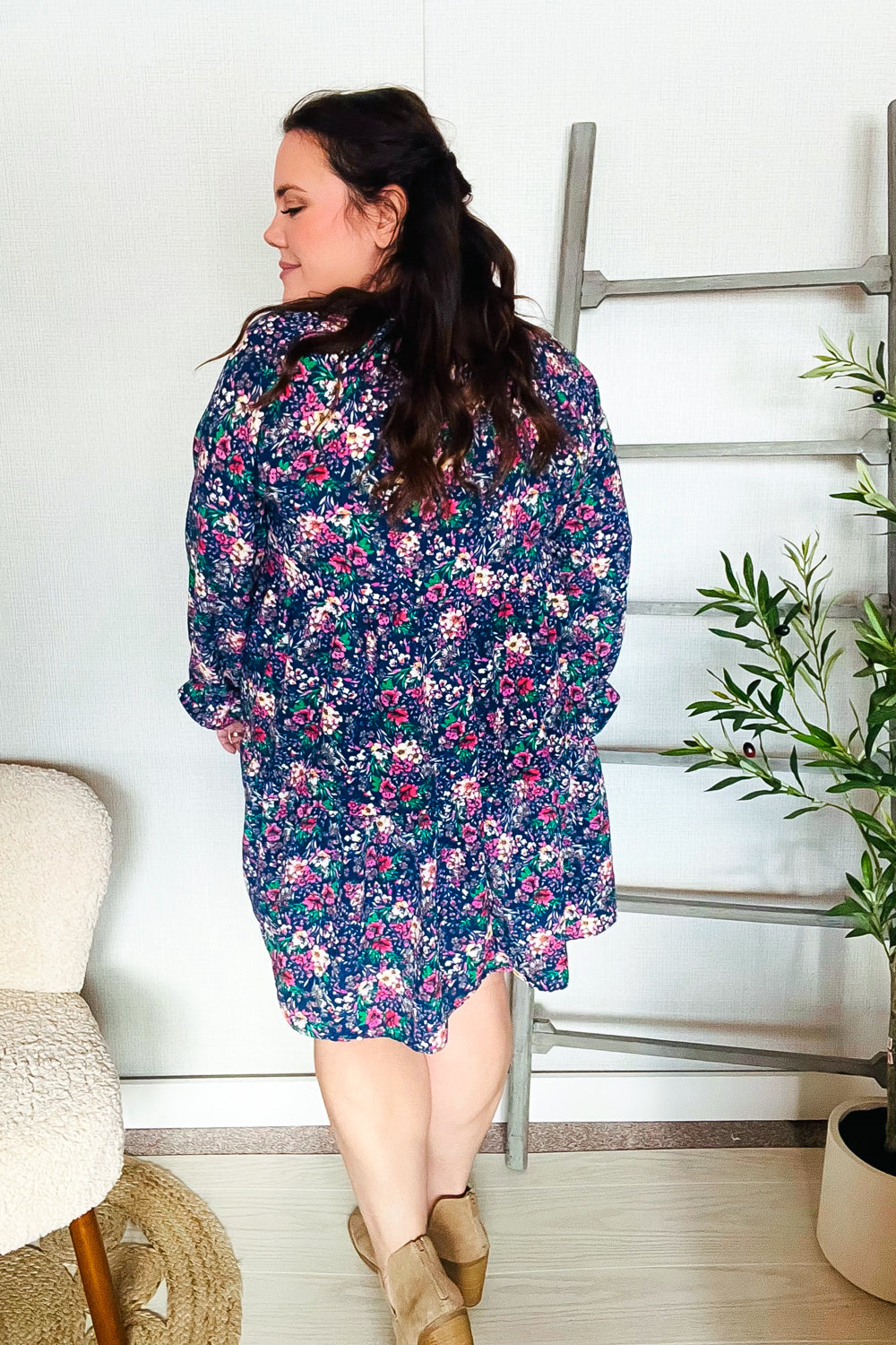 Garden Stroll - Bow-Tie Babydoll Dress - Navy - Joy & Country