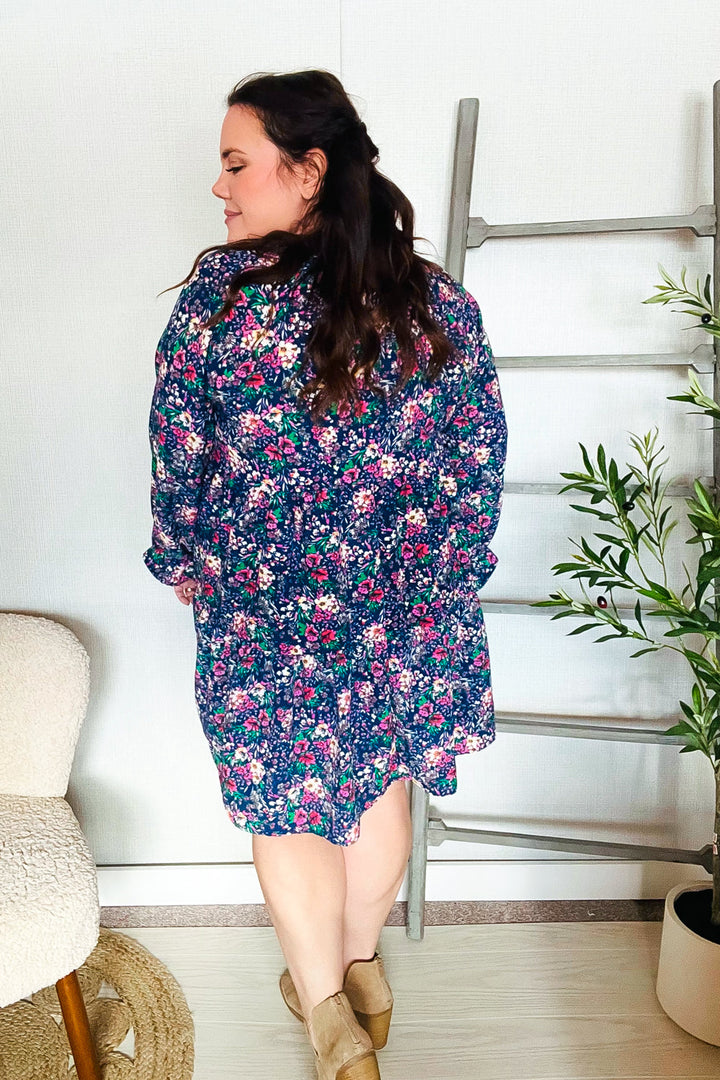 Garden Stroll - Bow-Tie Babydoll Dress - Navy - Joy & Country