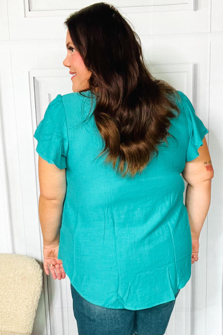 Yours Truly Tulip-Sleeve Top - Teal - Joy & Country