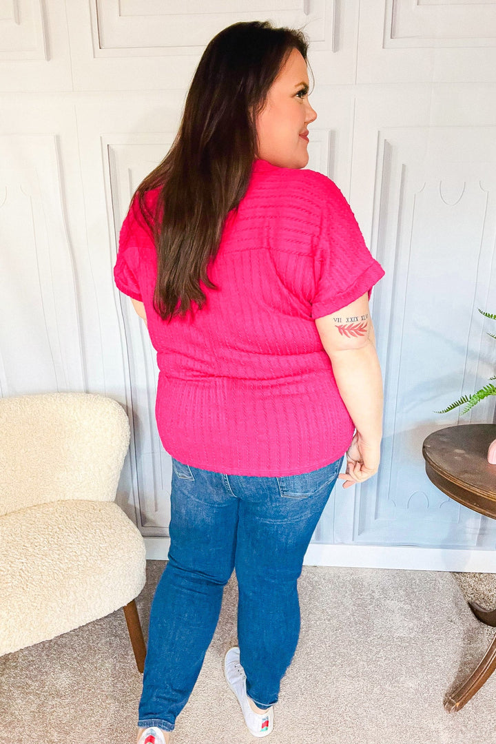 Moving On - Cable-Knit Dolman Sweater Top - Fuchsia
