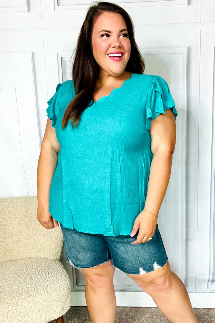 Yours Truly Tulip-Sleeve Top - Teal - Joy & Country