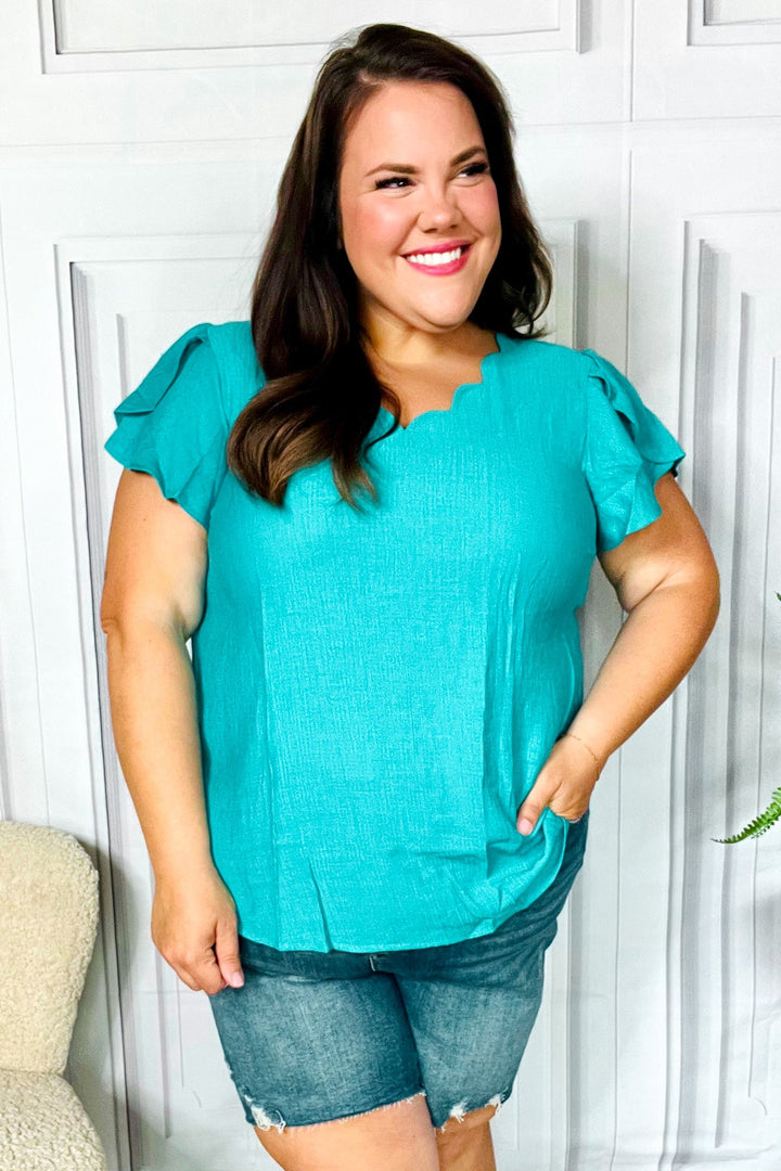Yours Truly Tulip-Sleeve Top - Teal - Joy & Country