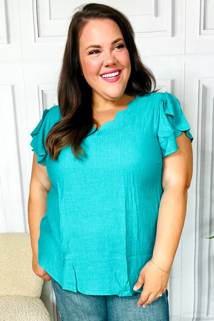 Yours Truly Tulip-Sleeve Top - Teal - Joy & Country