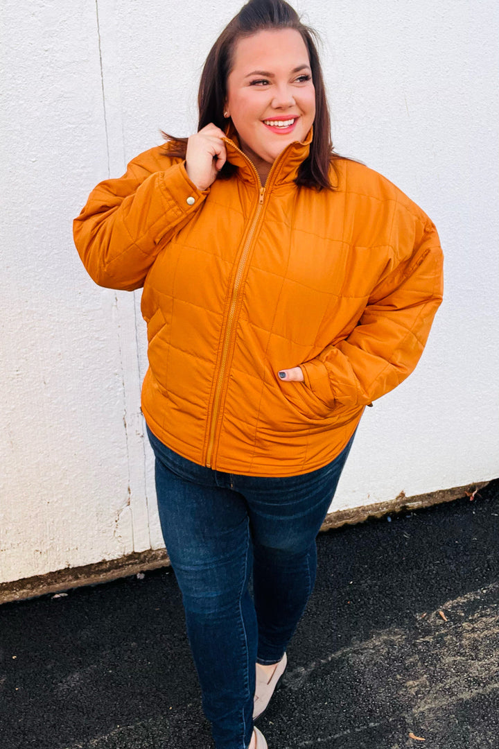Got Your Number - Quilted Puffer Jacket - Butterscotch