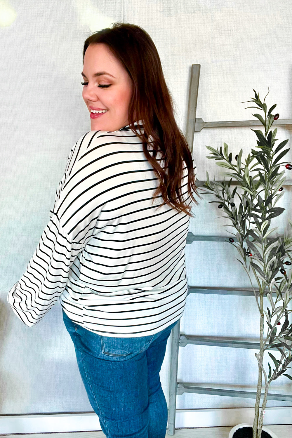 Joy-Filled Striped Bow-Tie French Terry Top - Black & White - Joy & Country