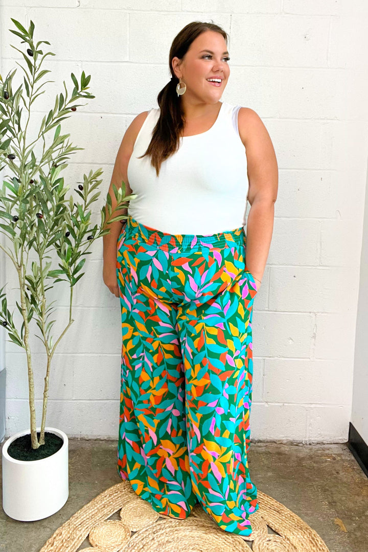 Summer Days - Abstract Print Smocked Palazzo Pants - Joy & Country