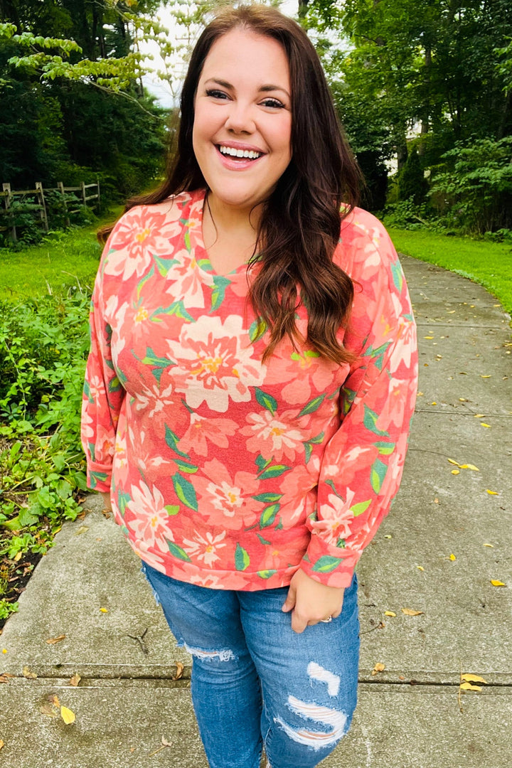 Boldly You - Soft Floral Sweater Top - Red - Joy & Country