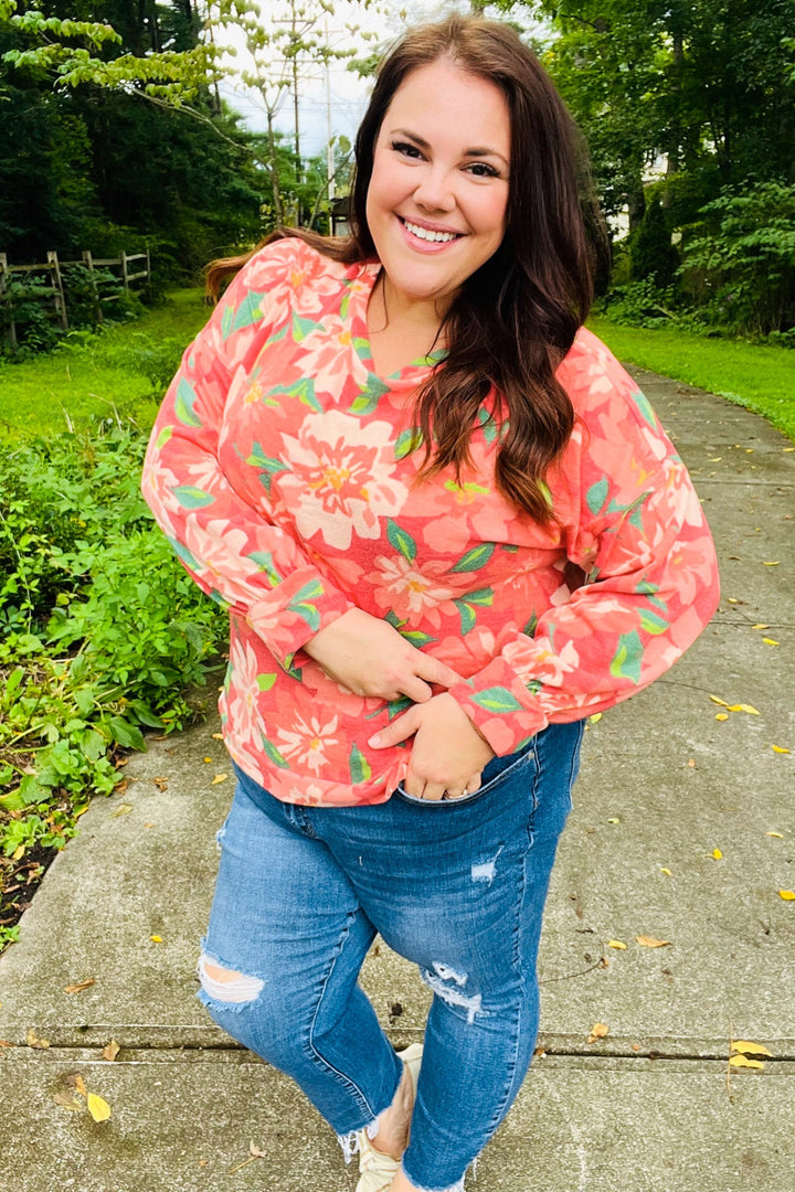 Boldly You - Soft Floral Sweater Top - Red - Joy & Country