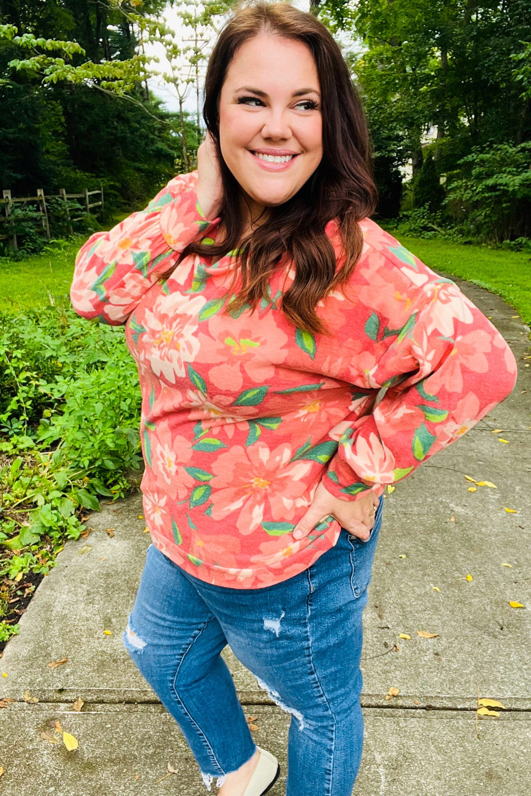 Boldly You - Soft Floral Sweater Top - Red - Joy & Country
