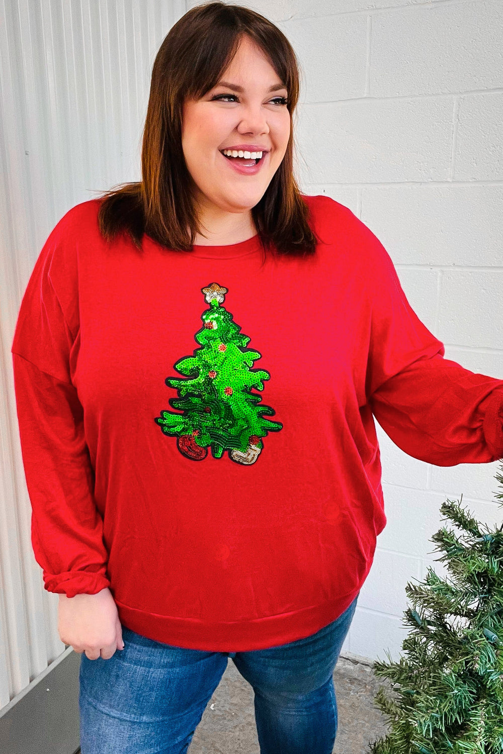Cozy Holiday - Sequin Christmas Tree Hacci Top - Joy & Country