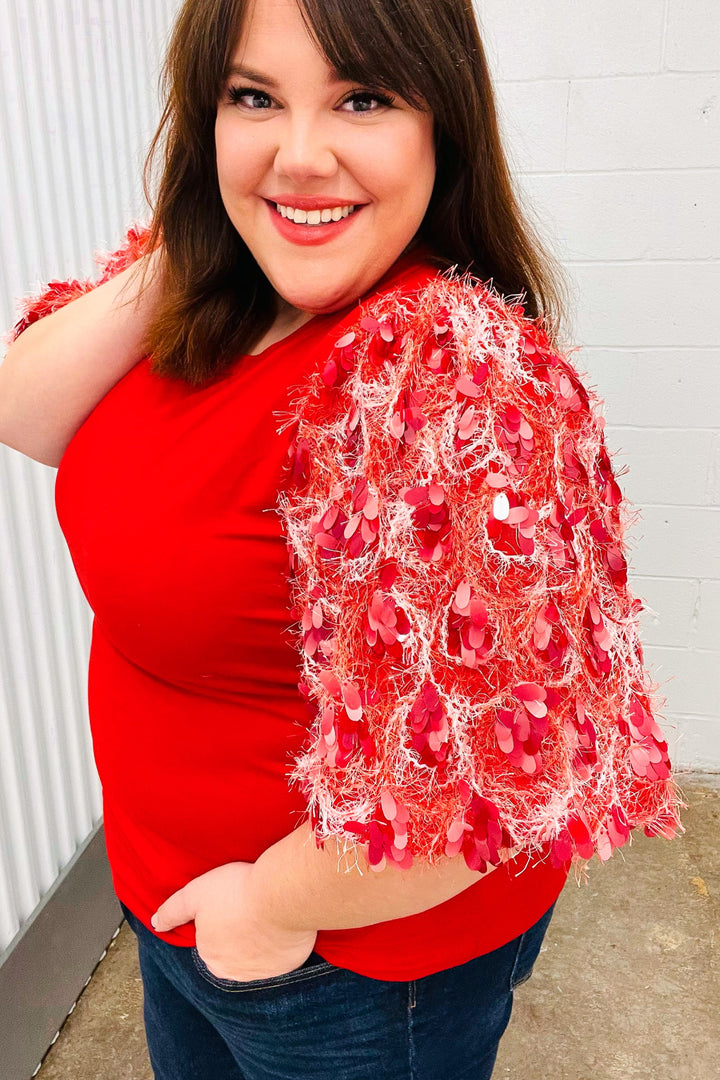 Be Mine Sequin Puff-Sleeve Top
