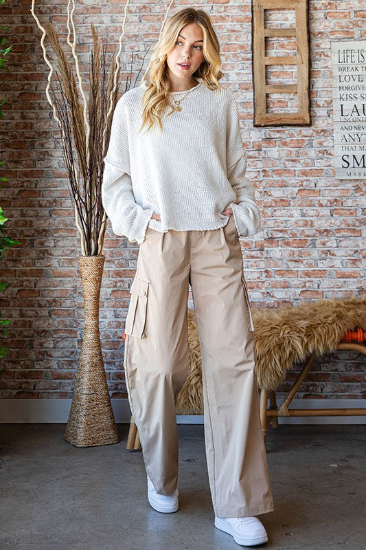Busy Mornings Taupe Cargo Wide Leg Trousers    Joy & Country