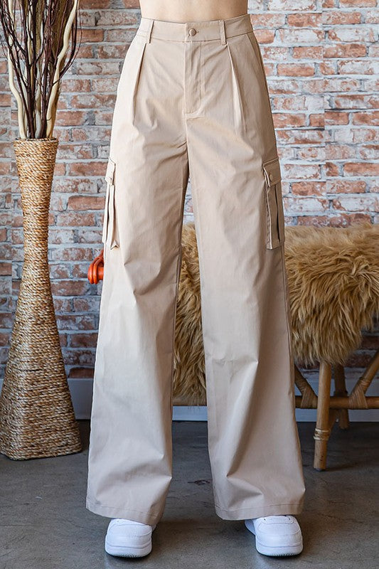Busy Mornings Taupe Cargo Wide Leg Trousers    Joy & Country