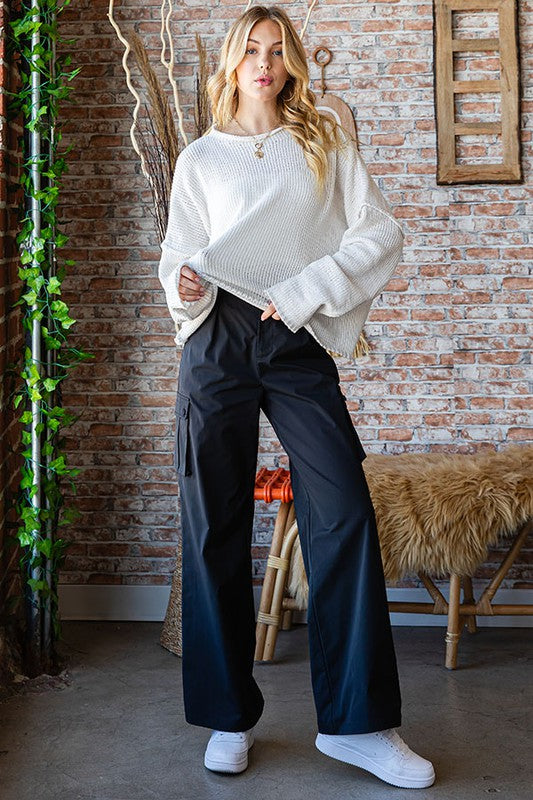 Busy Mornings Black Cargo Wide Leg Trousers    Joy & Country