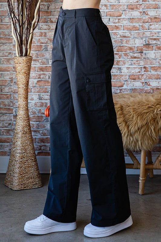 Busy Mornings Black Cargo Wide Leg Trousers    Joy & Country