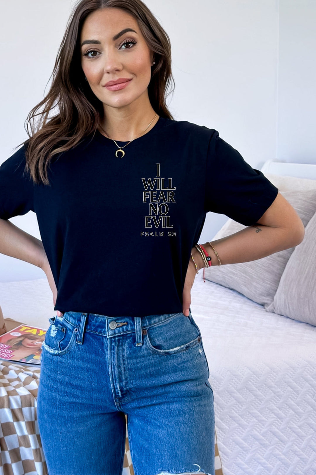 l Will Fear No Evil Psalm 23 - Vertical Text - Unisex Crew-Neck Tee   T-Shirt Joy & Country