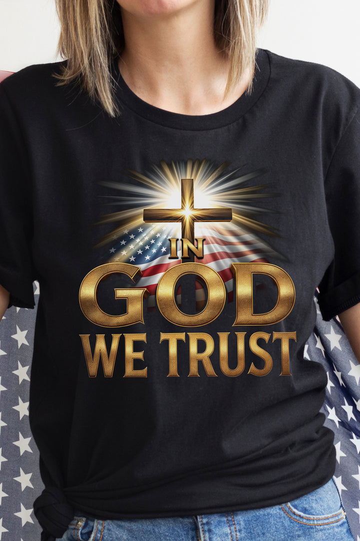 In God We Trust With Cross and Flag - Unisex Crew-Neck Tee - Joy & Country