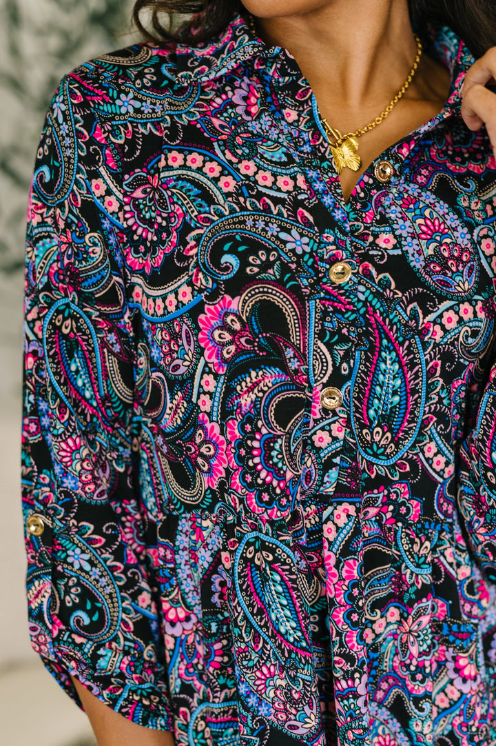Inspire Collared Dress in Black and Cool Paisley   Womens Joy & Country