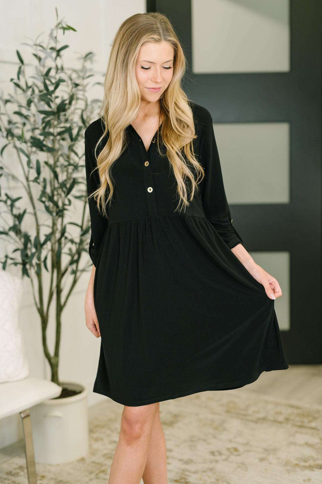 Inspire Collared Neck Dress in Black   Womens Joy & Country