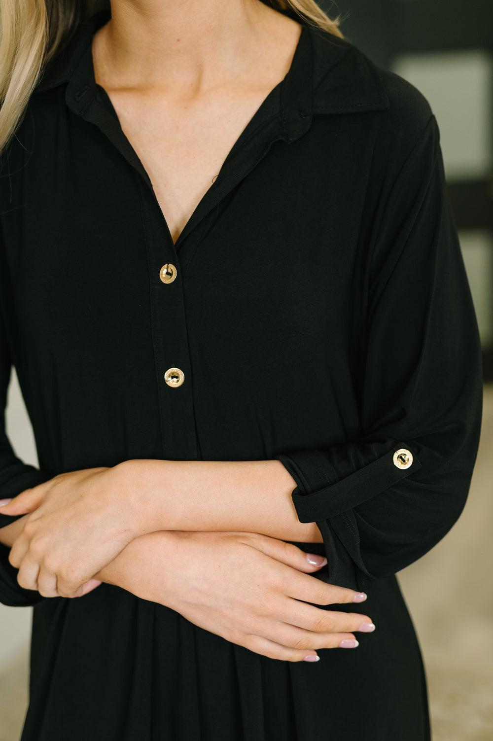 Inspire Collared Neck Dress in Black   Womens Joy & Country