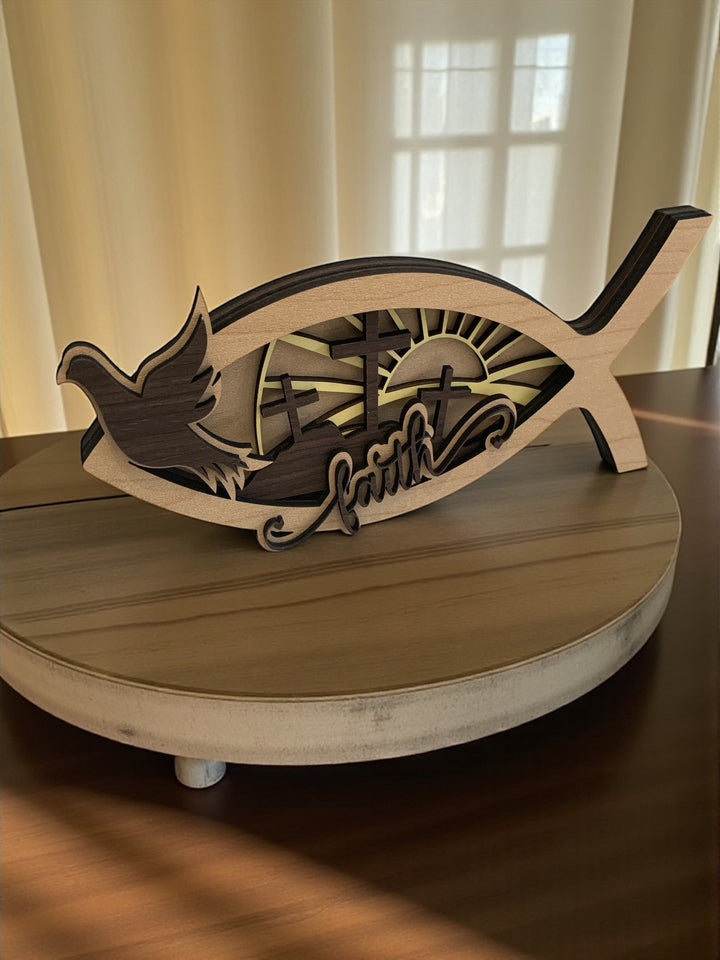 [PRE-ORDER] Jesus Fish (Ichthus) 3D Handmade Wood Home Decor | Made in the USA [SHIPS IN 1-2 WEEKS]   Home Decor Joy & Country