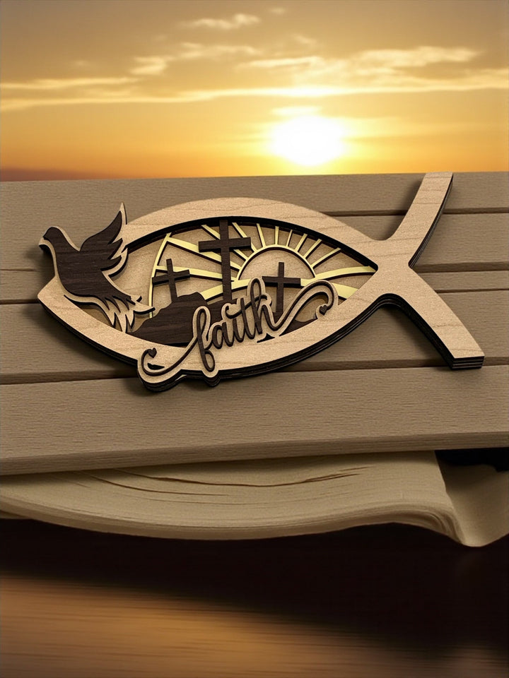 [PRE-ORDER] Jesus Fish (Ichthus) 3D Handmade Wood Home Decor | Made in the USA [SHIPS IN 1-2 WEEKS]   Home Decor Joy & Country