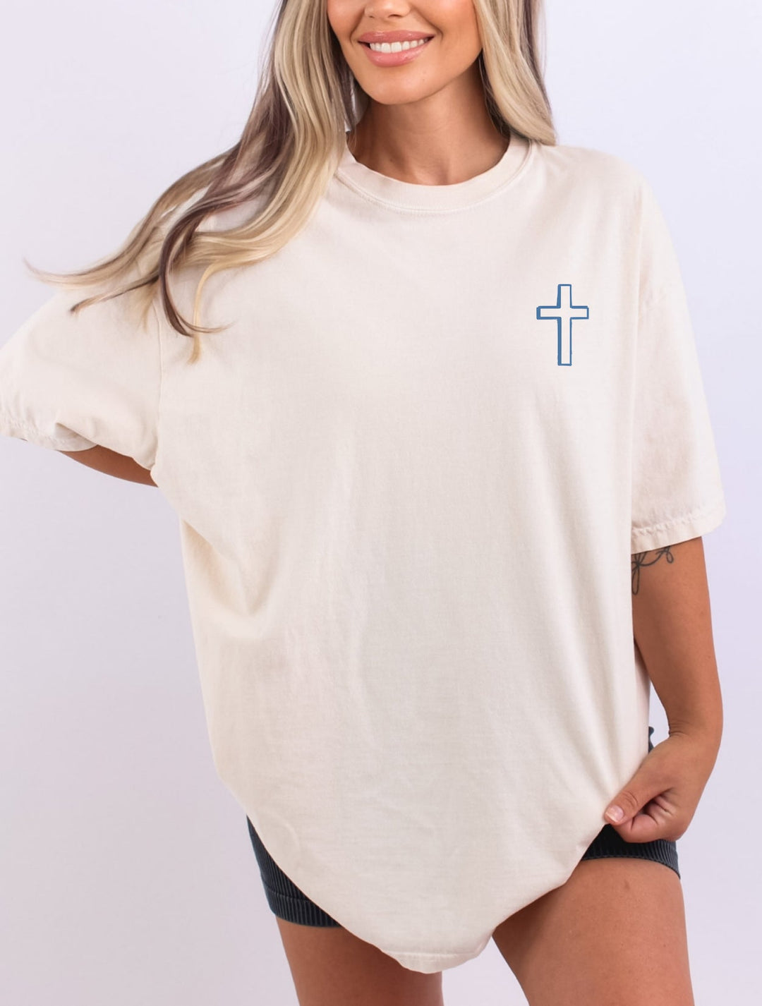 Just a Girl Who Loves The Lord - Front & Back - Premium Unisex Heavyweight Crew-Neck Tee   T-Shirt Joy & Country