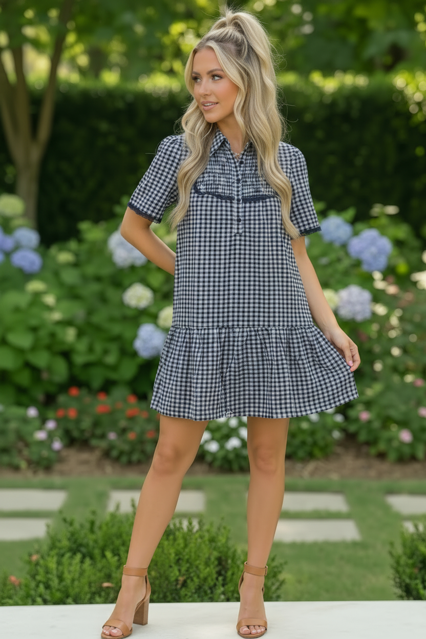 Summer Wedding Button Down Ruffle Mini Dress    Joy & Country