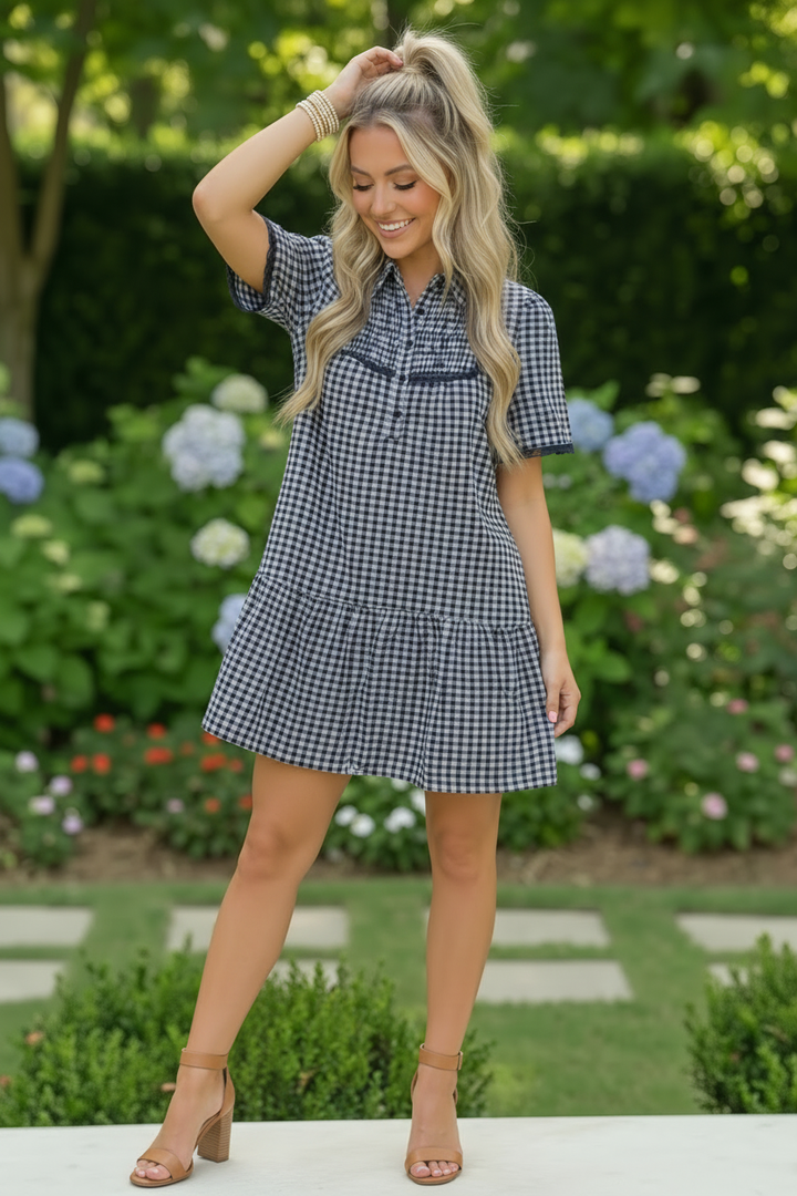 Summer Wedding Button Down Ruffle Mini Dress    Joy & Country