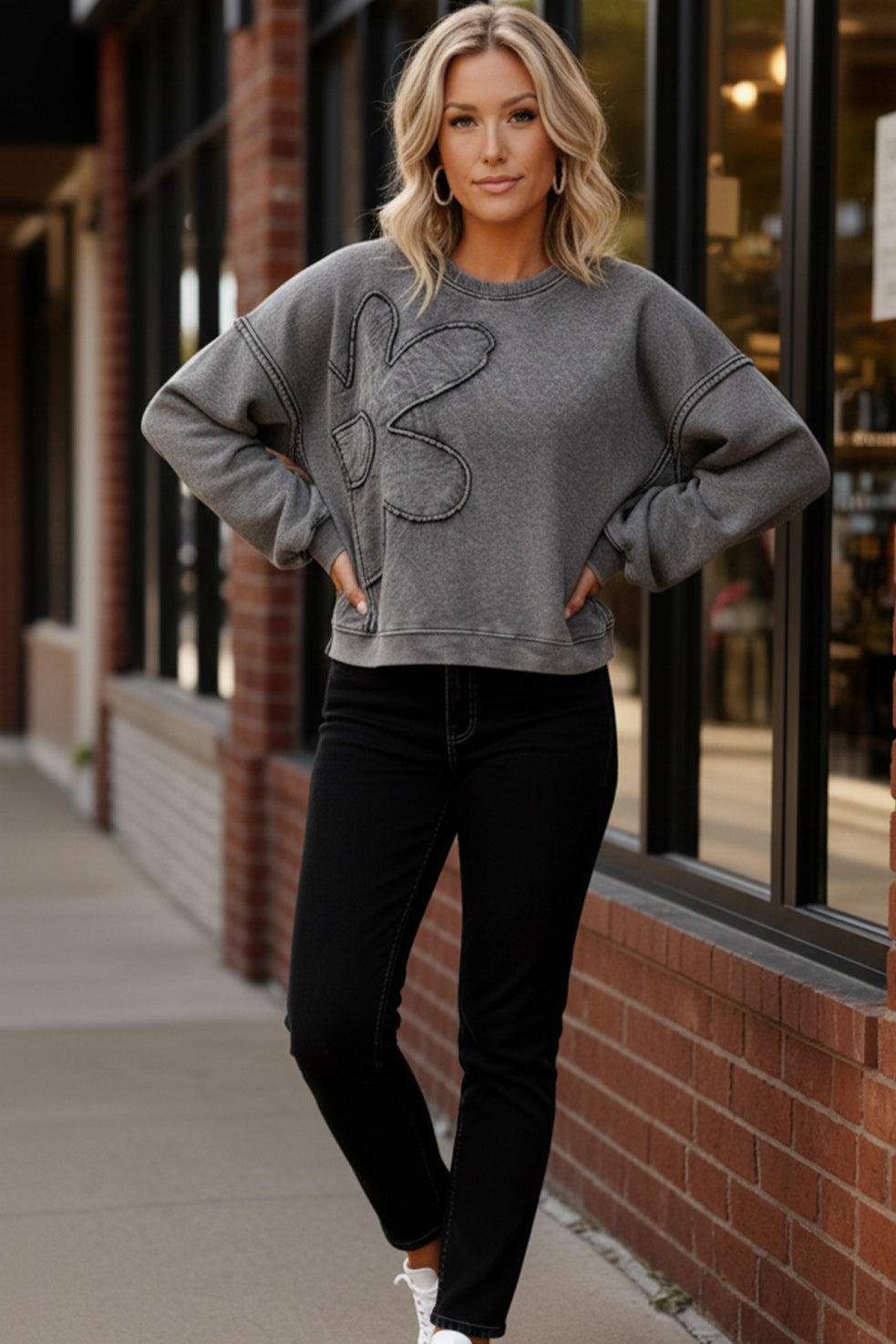The Petal Pop Charcoal Pullover    Joy & Country