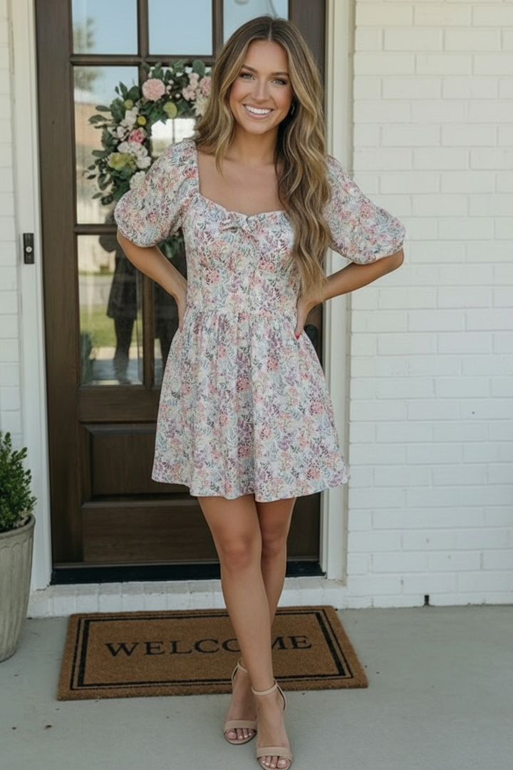Garden Party Dreams Floral Puff Sleeve Mini Dress    Joy & Country