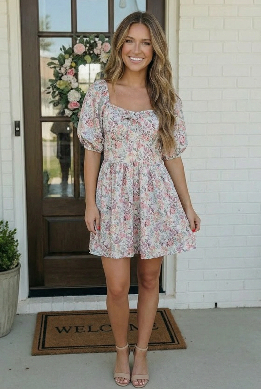Garden Party Dreams Floral Puff Sleeve Mini Dress    Joy & Country
