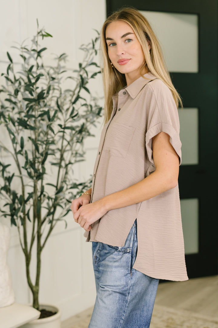 Keep Up Collared Button Down in Ash Mocha   Womens Joy & Country