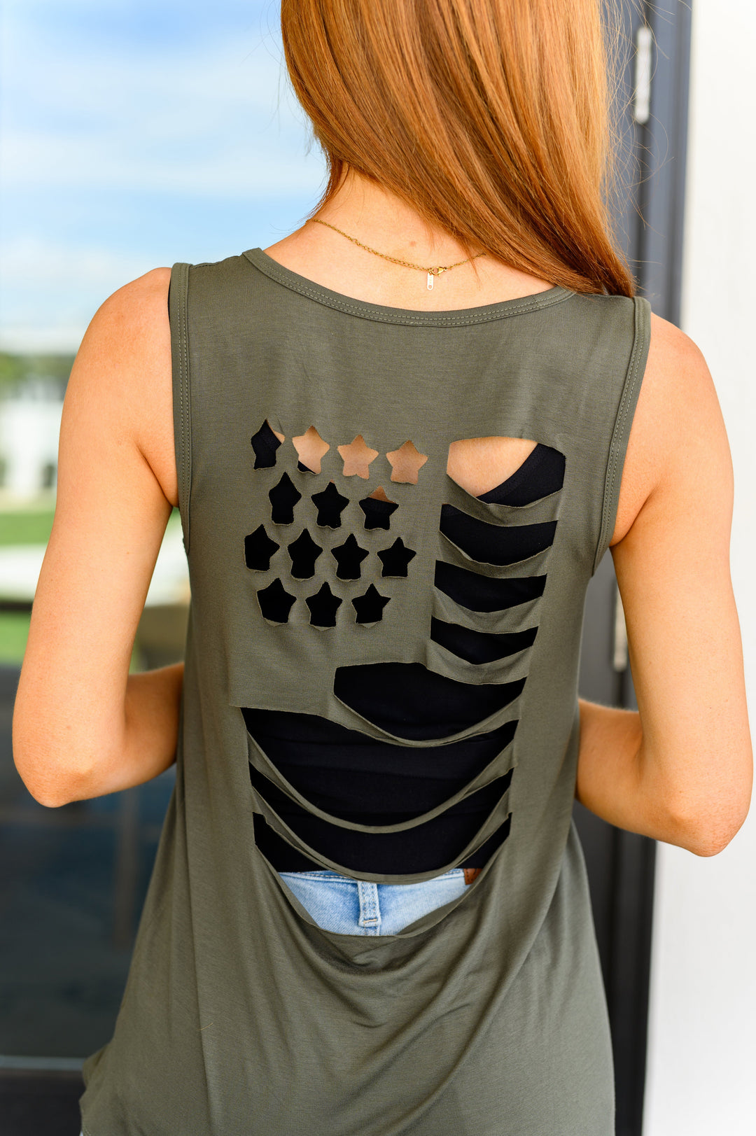 Land of the Free Tank in Olive   Tops Joy & Country