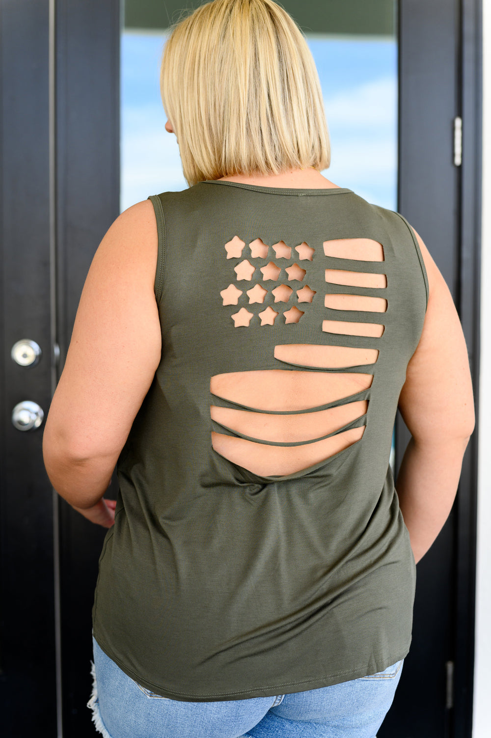 Land of the Free Tank in Olive   Tops Joy & Country
