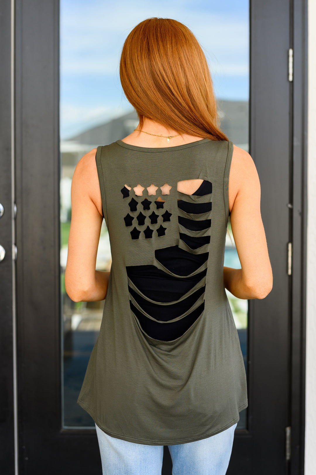 Land of the Free Tank in Olive   Tops Joy & Country