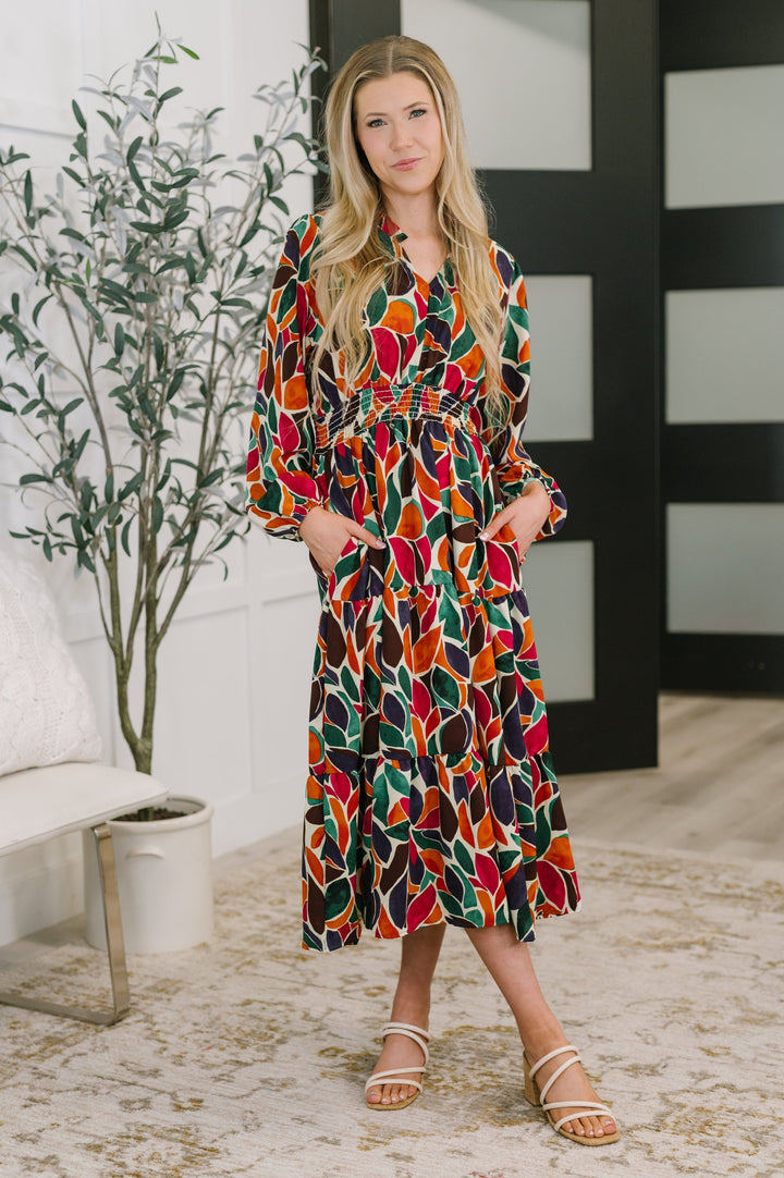 Leafing it All Behind Long Sleeve Tiered Dress   Womens Joy & Country