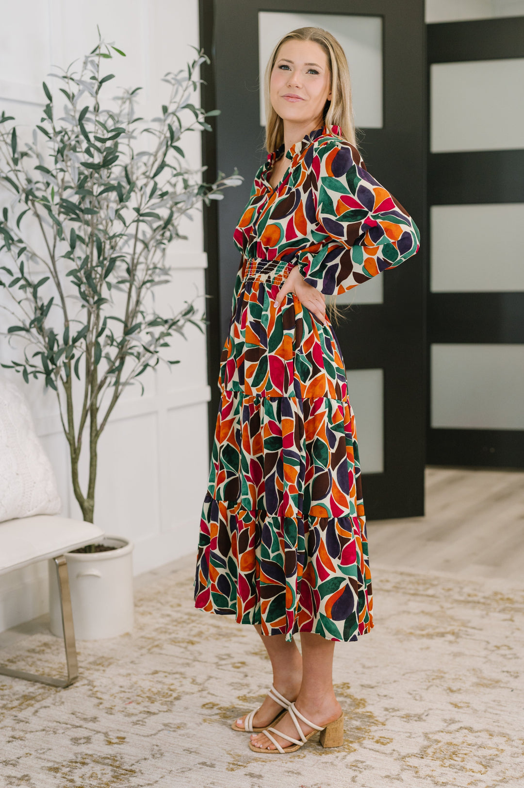 Leafing it All Behind Long Sleeve Tiered Dress   Womens Joy & Country