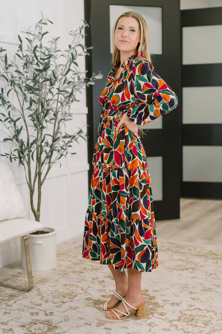 Leafing it All Behind Long Sleeve Tiered Dress   Womens Joy & Country