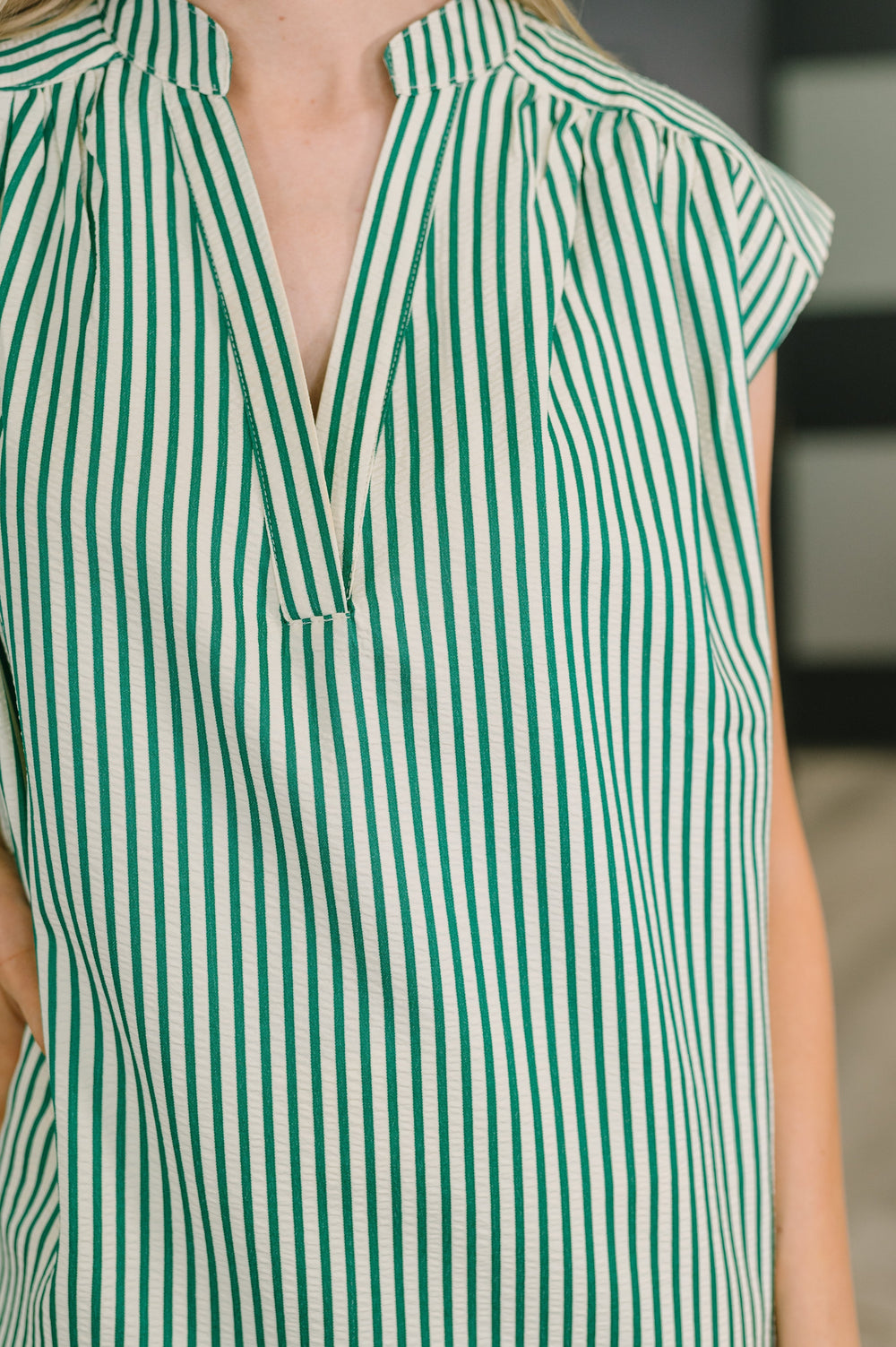 Like a Song Sleeveless V-Neck Blouse in Green   Womens Joy & Country
