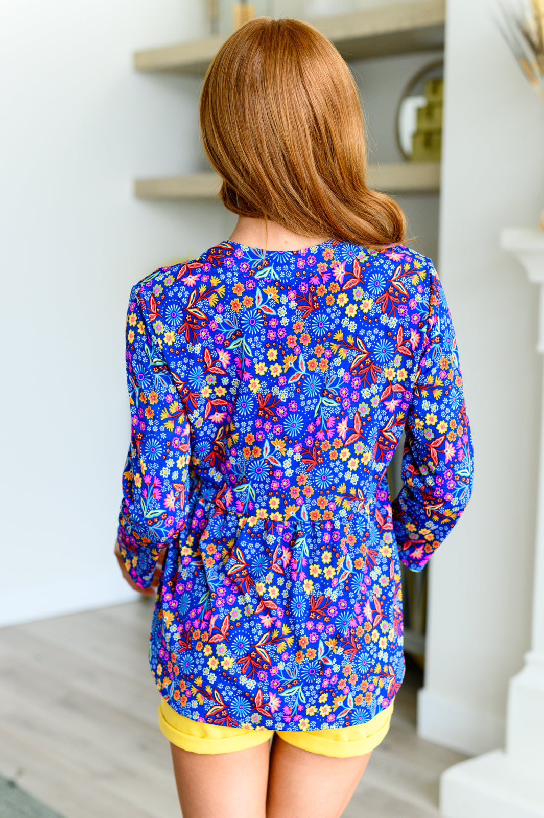 Oh So Flattering Babydoll Top in Royal Retro Floral