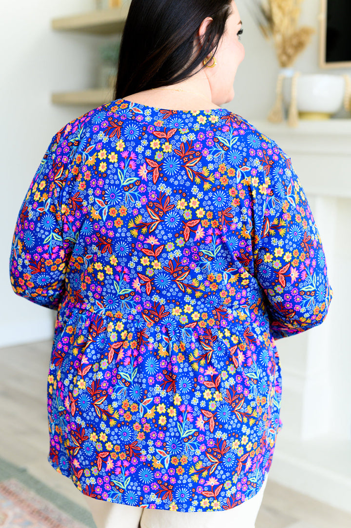 Oh So Flattering Babydoll Top in Royal Retro Floral