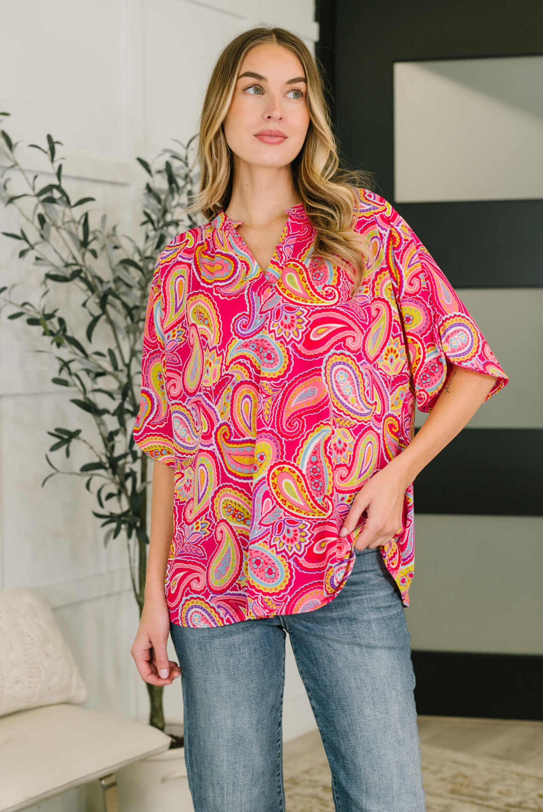Lizzy Breeze Top in Hot Pink Paisley   Womens Joy & Country